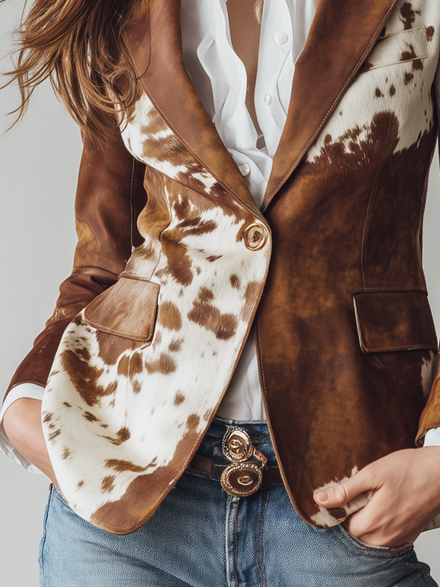 Alicia | Blazer Vintage con Estampado Animal de Inspiración Cow Print