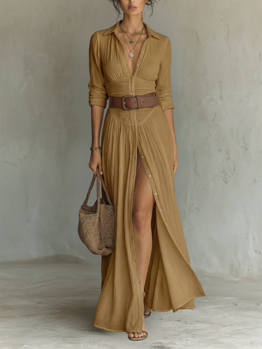 África - Vestido Maxi Camisero Sahara