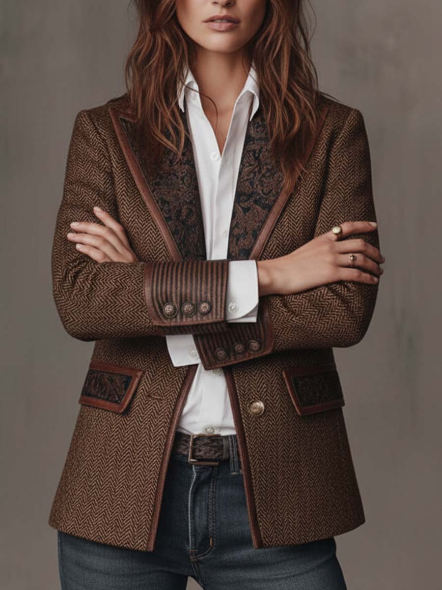 Francisca | Blazer de Espiga con Detalles Estampados
