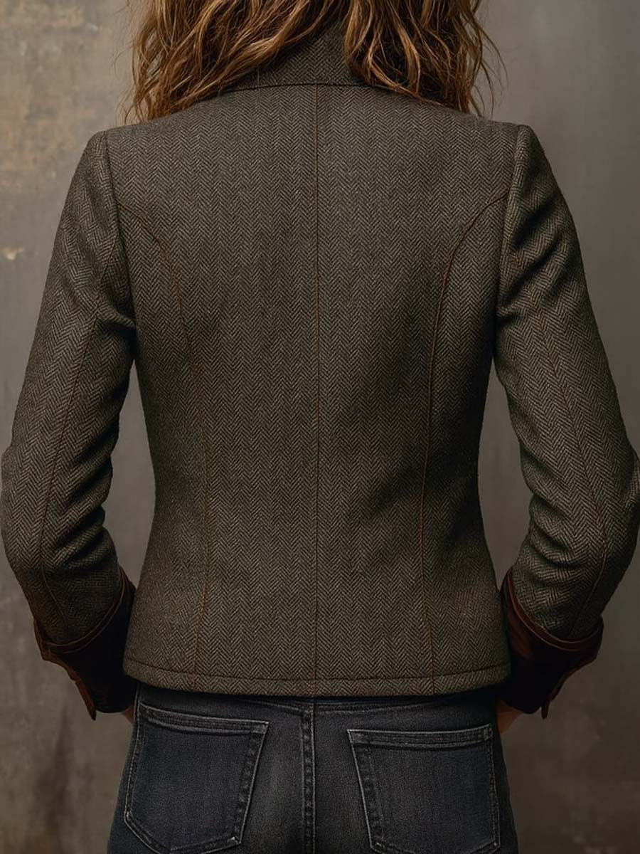 Isabel | Blazer Vintage de Espiga con Ribetes a Contraste