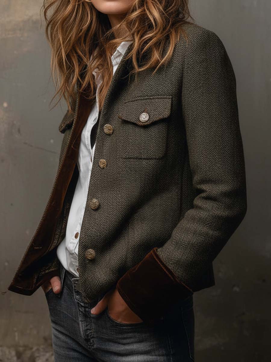 Isabel | Blazer Vintage de Espiga con Ribetes a Contraste
