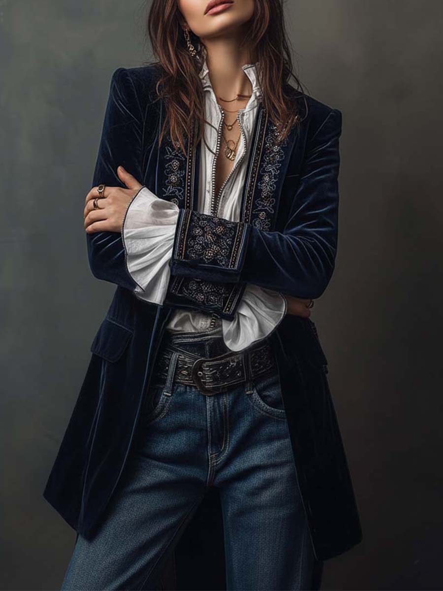 Clara | Chaqueta Larga Bordada de Estilo Vintage