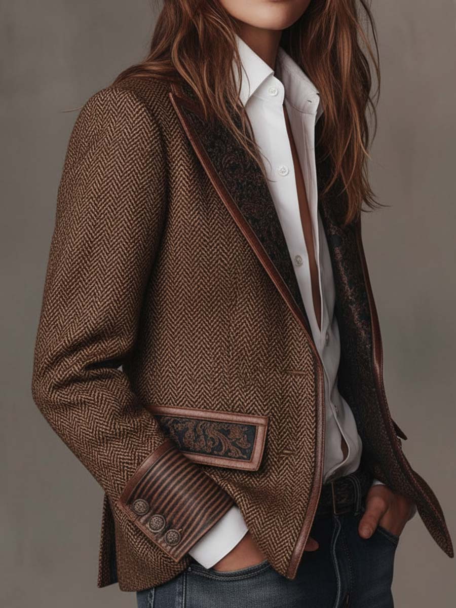 Francisca | Blazer de Espiga con Detalles Estampados