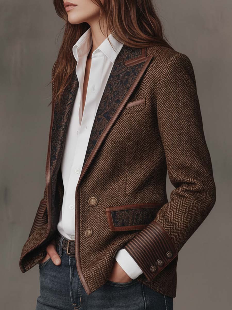 Francisca | Blazer de Espiga con Detalles Estampados