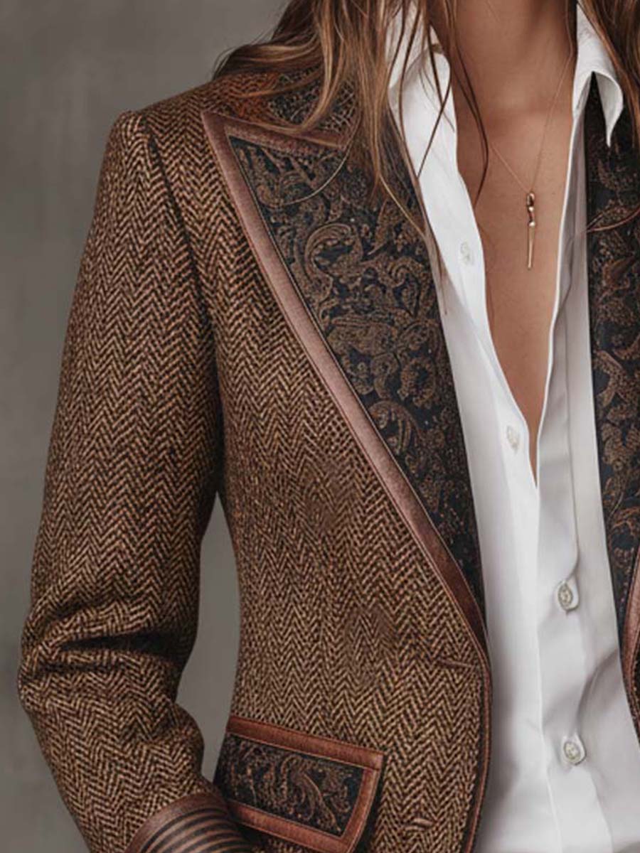 Francisca | Blazer de Espiga con Detalles Estampados
