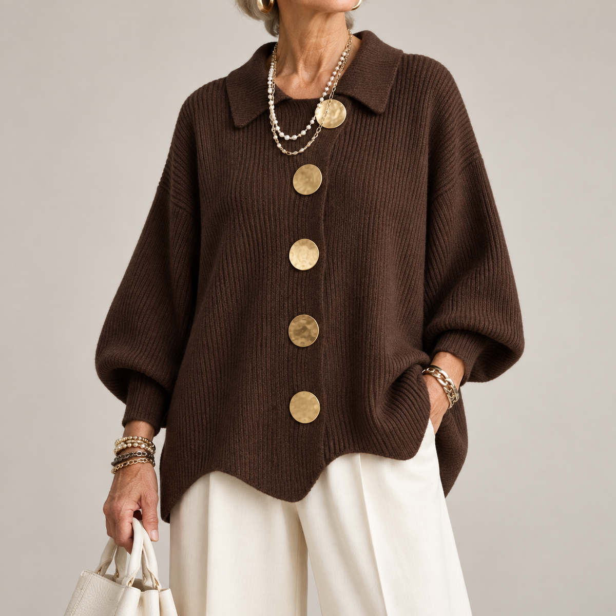 Adela | Cárdigan Oversize con Cuello