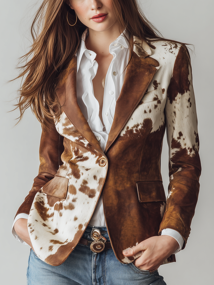 Alicia | Blazer Vintage con Estampado Animal de Inspiración Cow Print