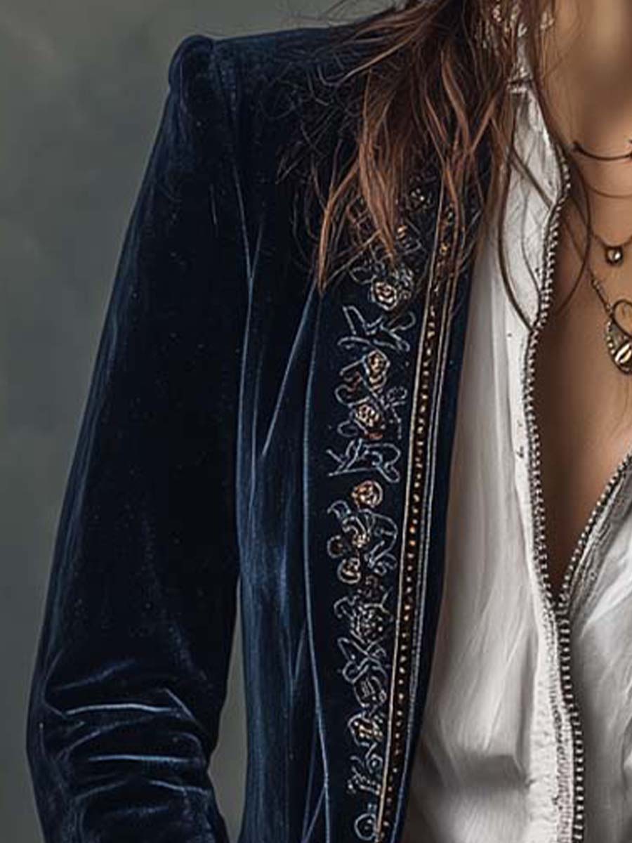 Clara | Chaqueta Larga Bordada de Estilo Vintage