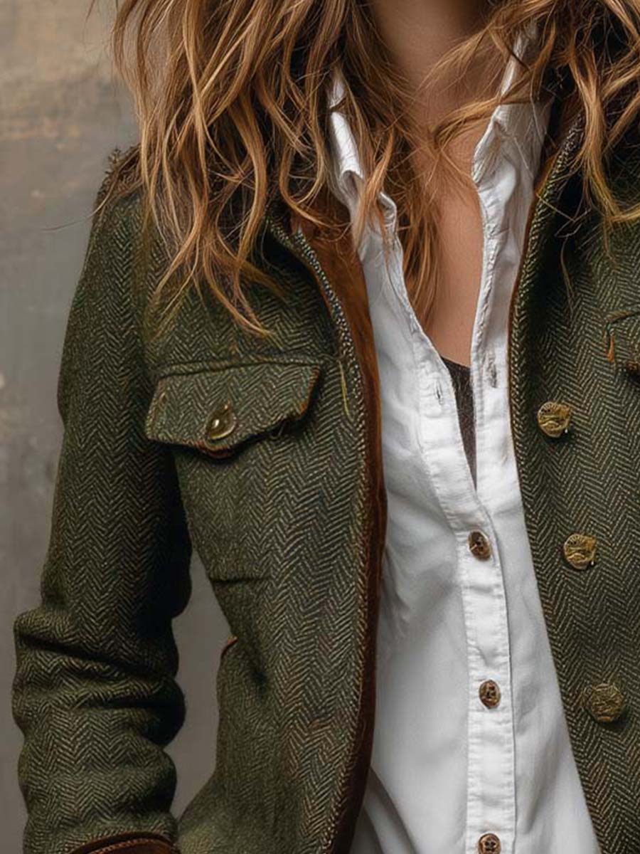 Isabel | Blazer Vintage de Espiga con Ribetes a Contraste