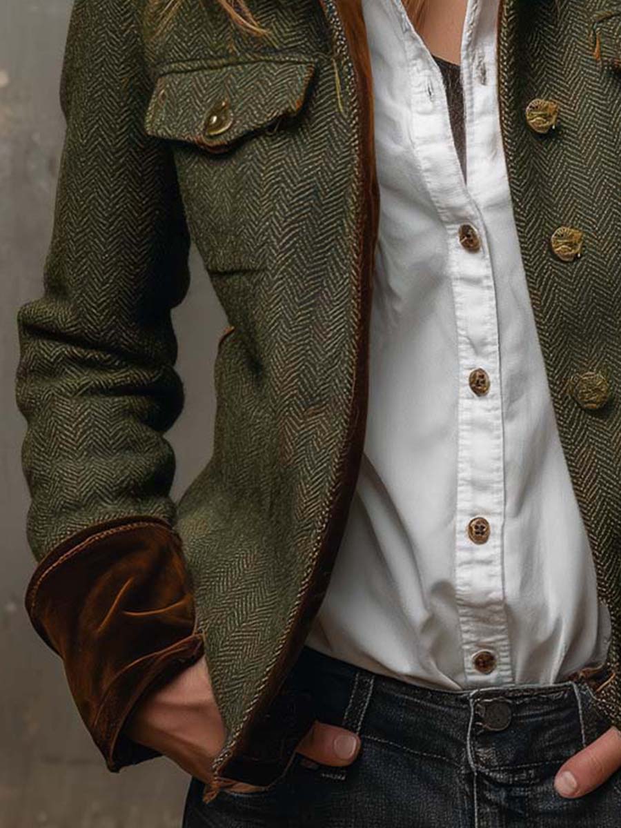 Isabel | Blazer Vintage de Espiga con Ribetes a Contraste