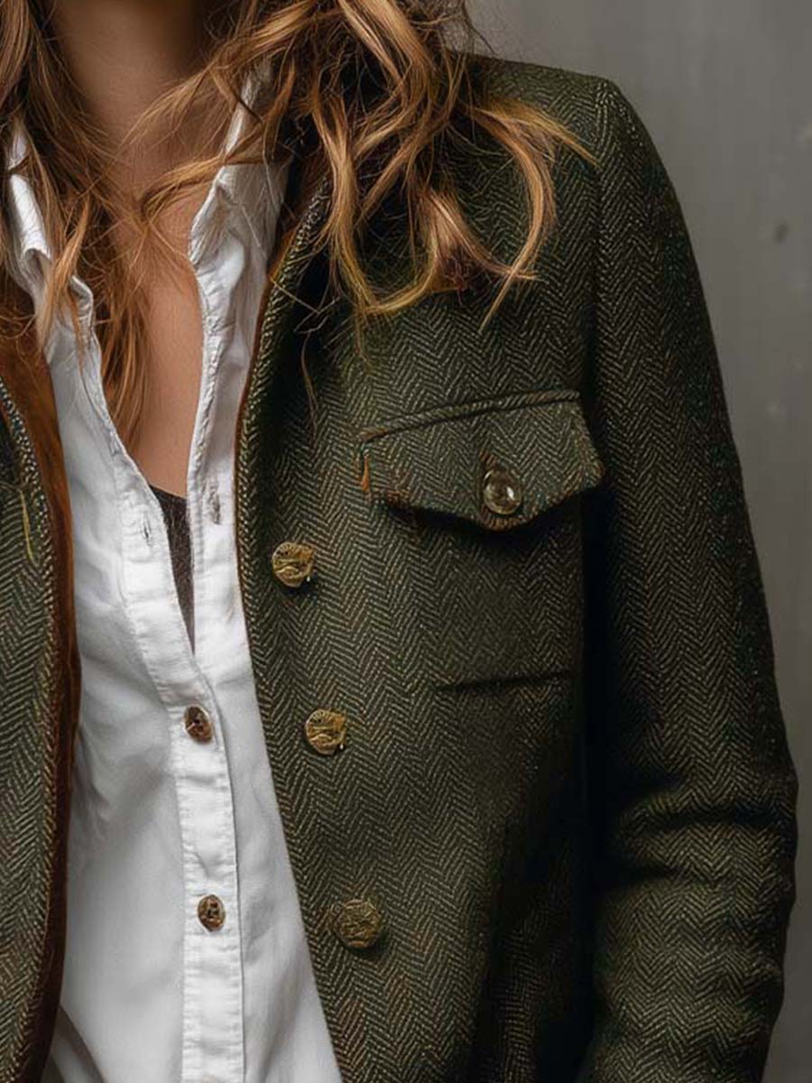Isabel | Blazer Vintage de Espiga con Ribetes a Contraste