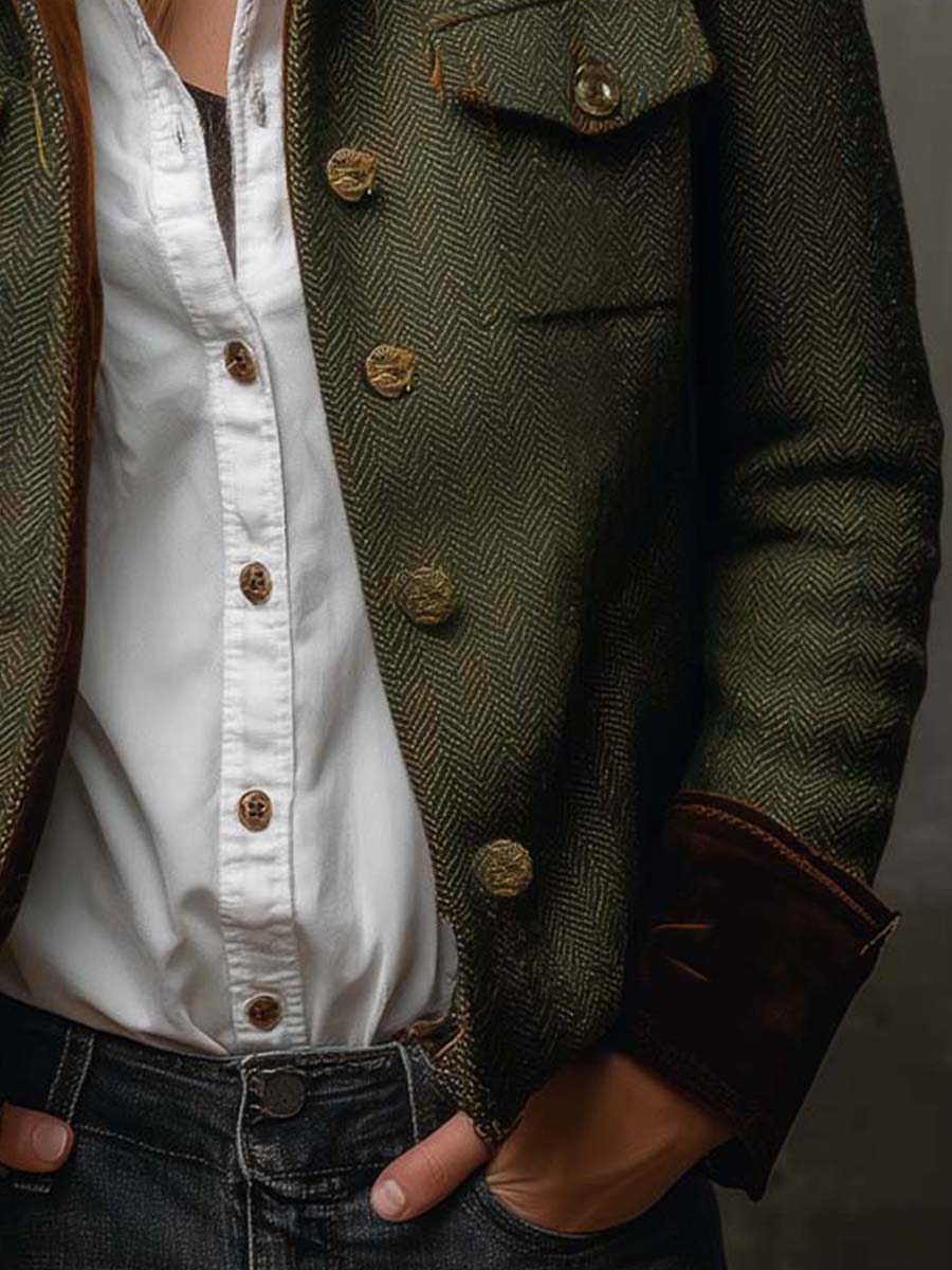 Isabel | Blazer Vintage de Espiga con Ribetes a Contraste