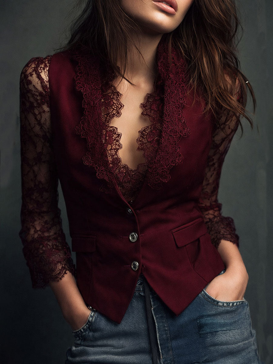 Victoria | Blazer Negro con Mangas Semitransparentes