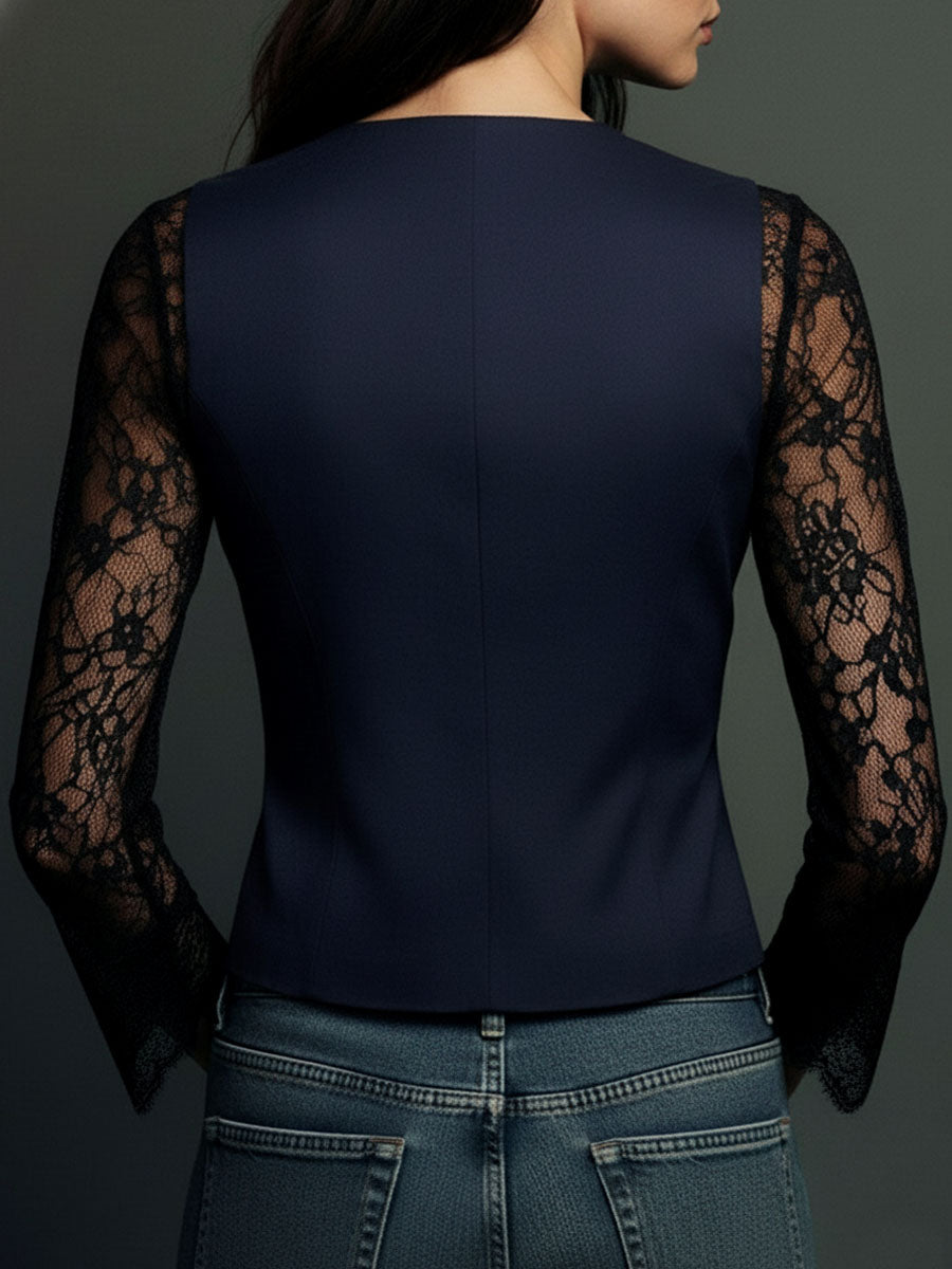 Victoria | Blazer Negro con Mangas Semitransparentes