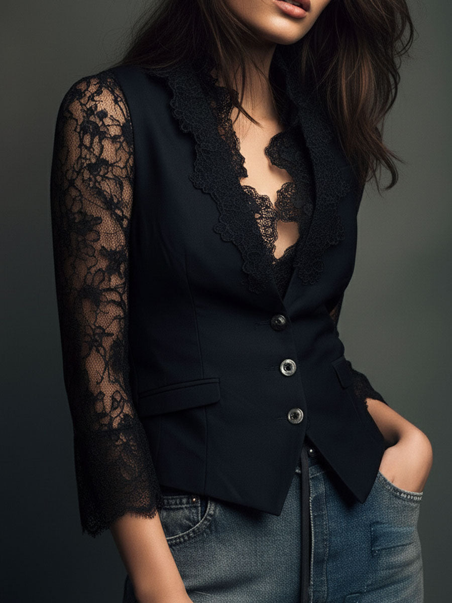 Victoria | Blazer Negro con Mangas Semitransparentes