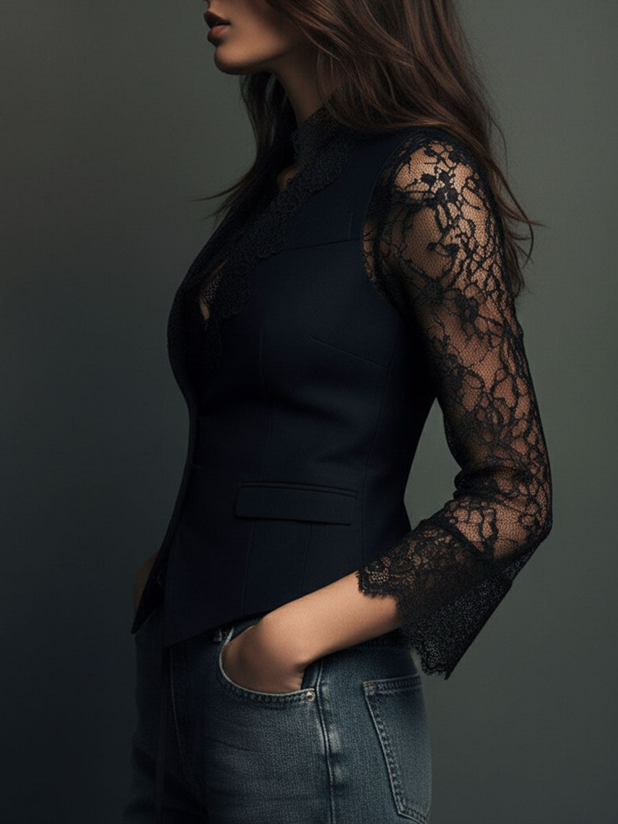 Victoria | Blazer Negro con Mangas Semitransparentes