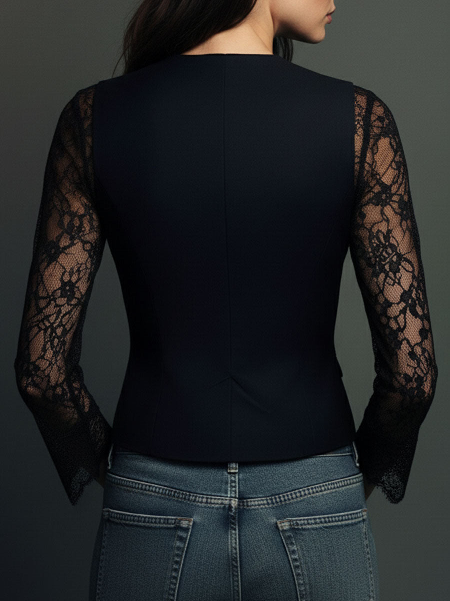 Victoria | Blazer Negro con Mangas Semitransparentes