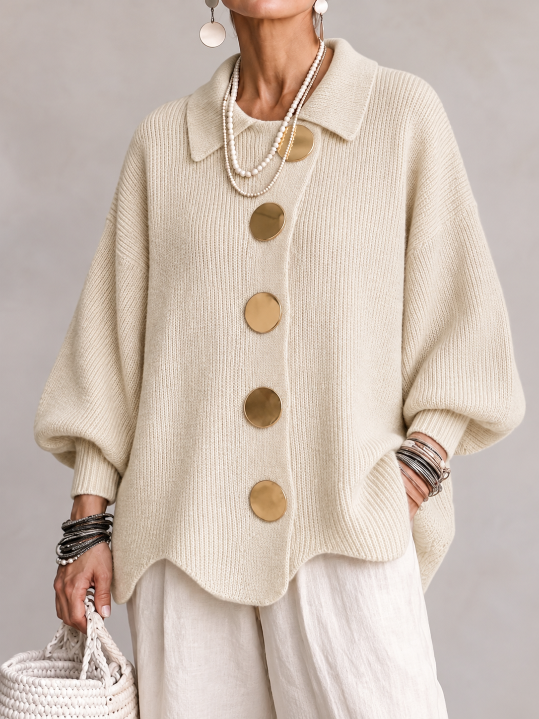 Adela | Cárdigan Oversize con Cuello