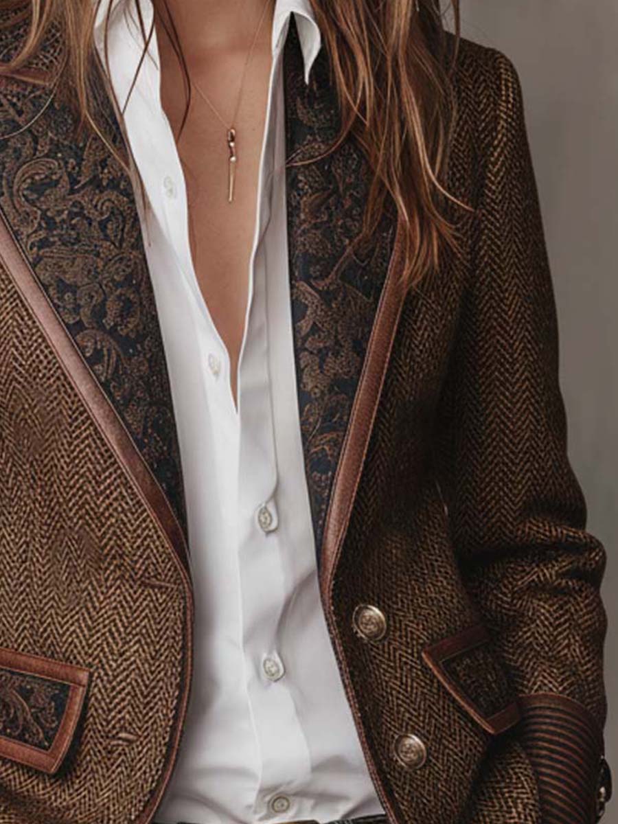Francisca | Blazer de Espiga con Detalles Estampados
