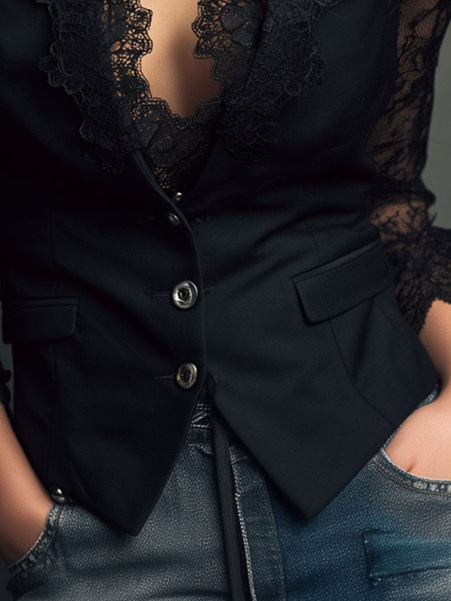 Victoria | Blazer Negro con Mangas Semitransparentes