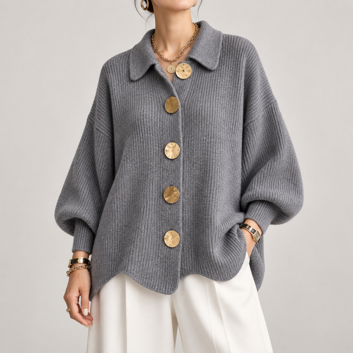 Adela | Cárdigan Oversize con Cuello