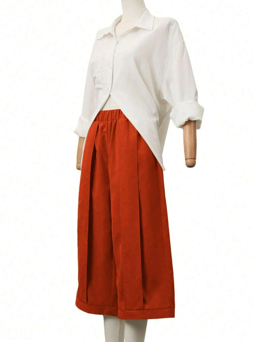 Palma - Pantalón Culotte Ancho con Pinzas y Cintura Elástica