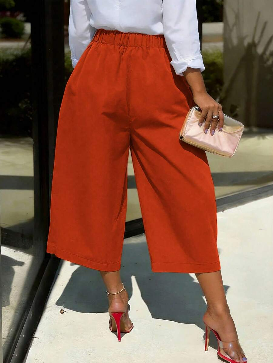 Palma - Pantalón Culotte Ancho con Pinzas y Cintura Elástica