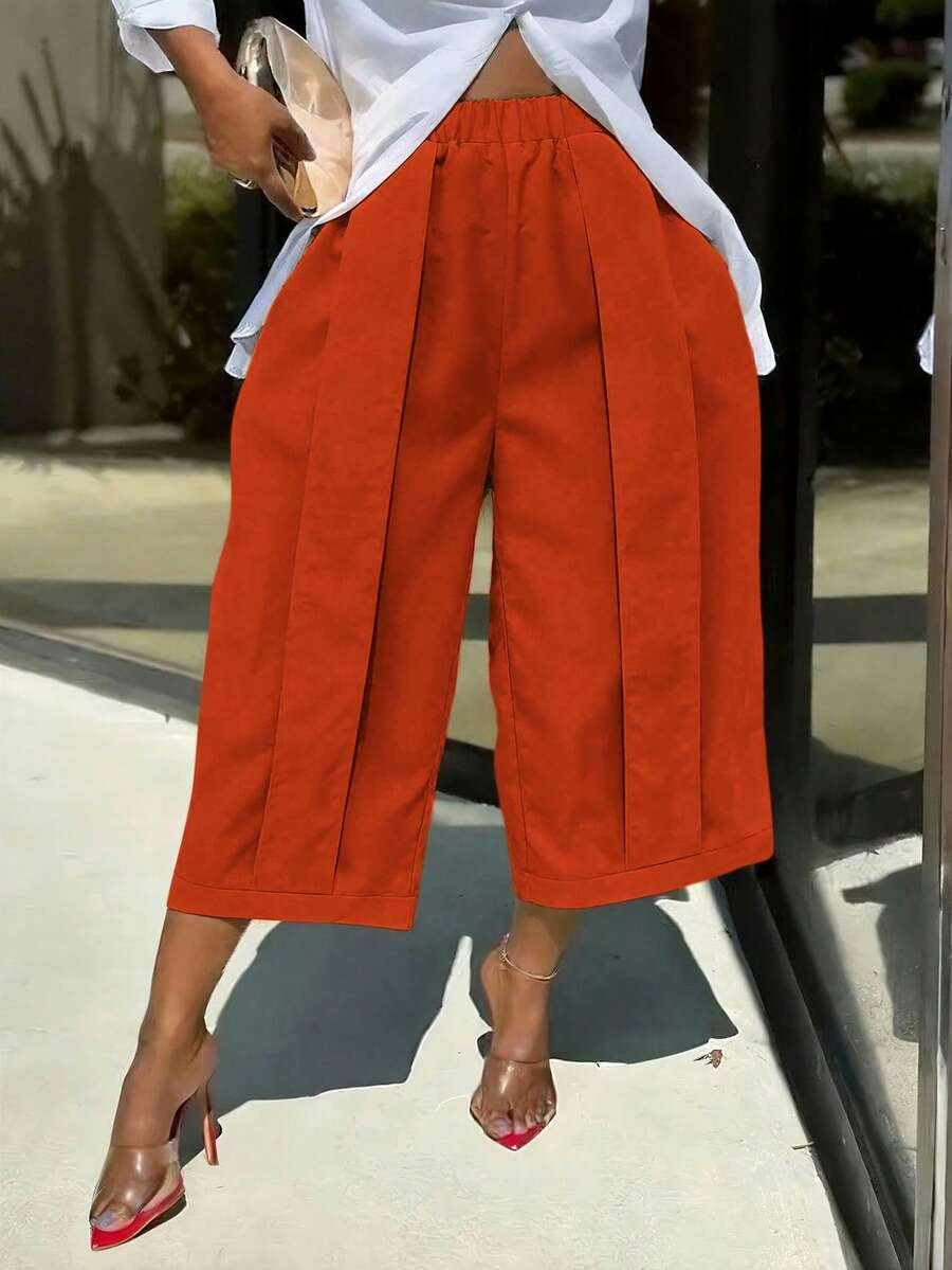 Palma - Pantalón Culotte Ancho con Pinzas y Cintura Elástica