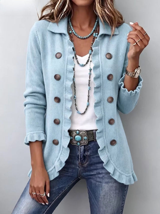Consolata | Chaqueta de Punto Azul Empolvado con Volantes