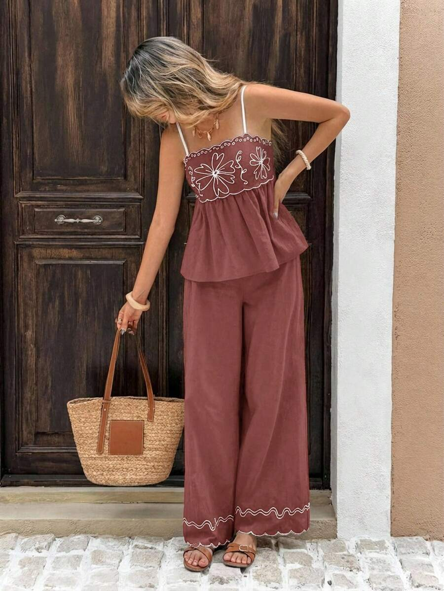 Alba - Conjunto Boho Bordado con Tirantes Finos