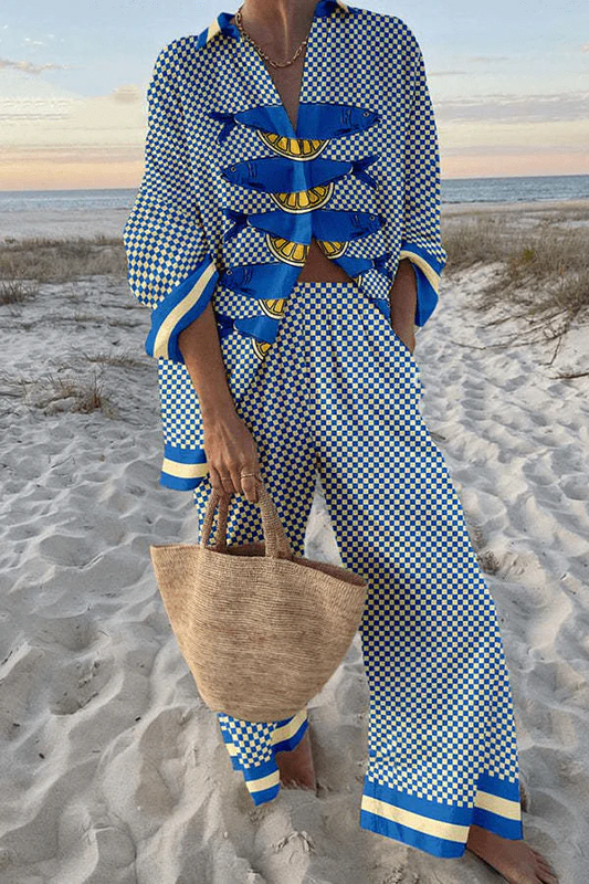 Riviera - Conjunto Estampado Mediterráneo con Camisa Fluida