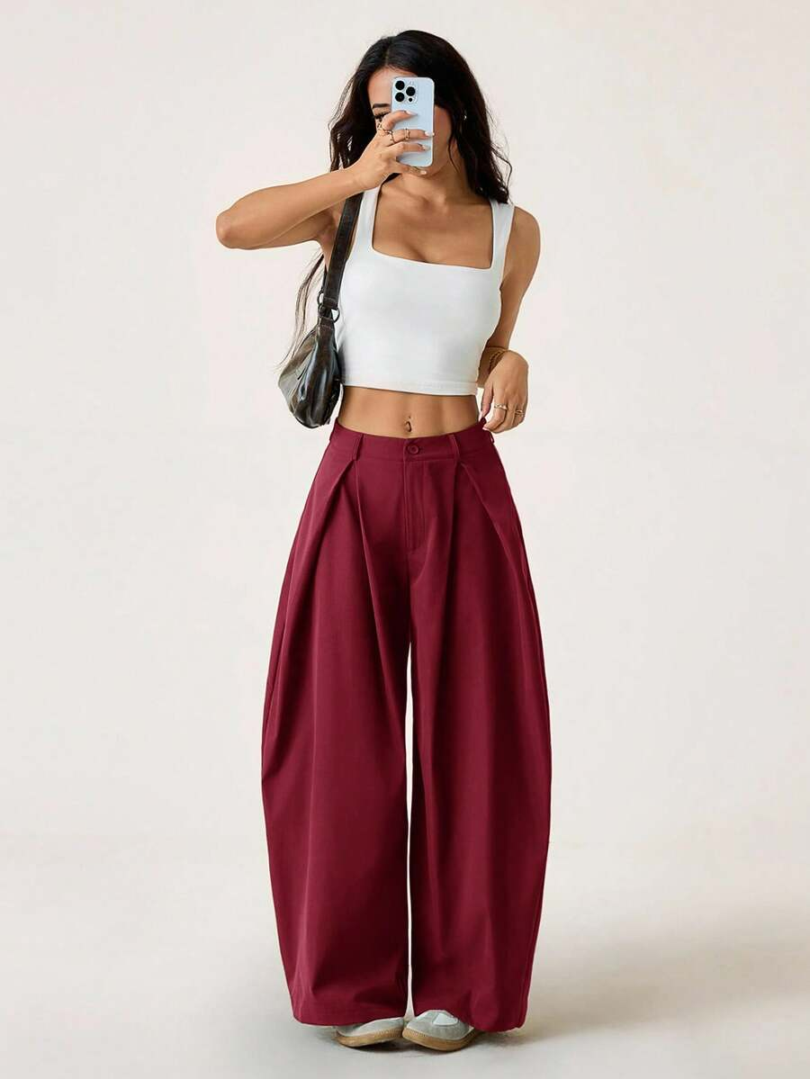 Ámbar - Pantalón Bombacho con Pinzas y Caída Extra