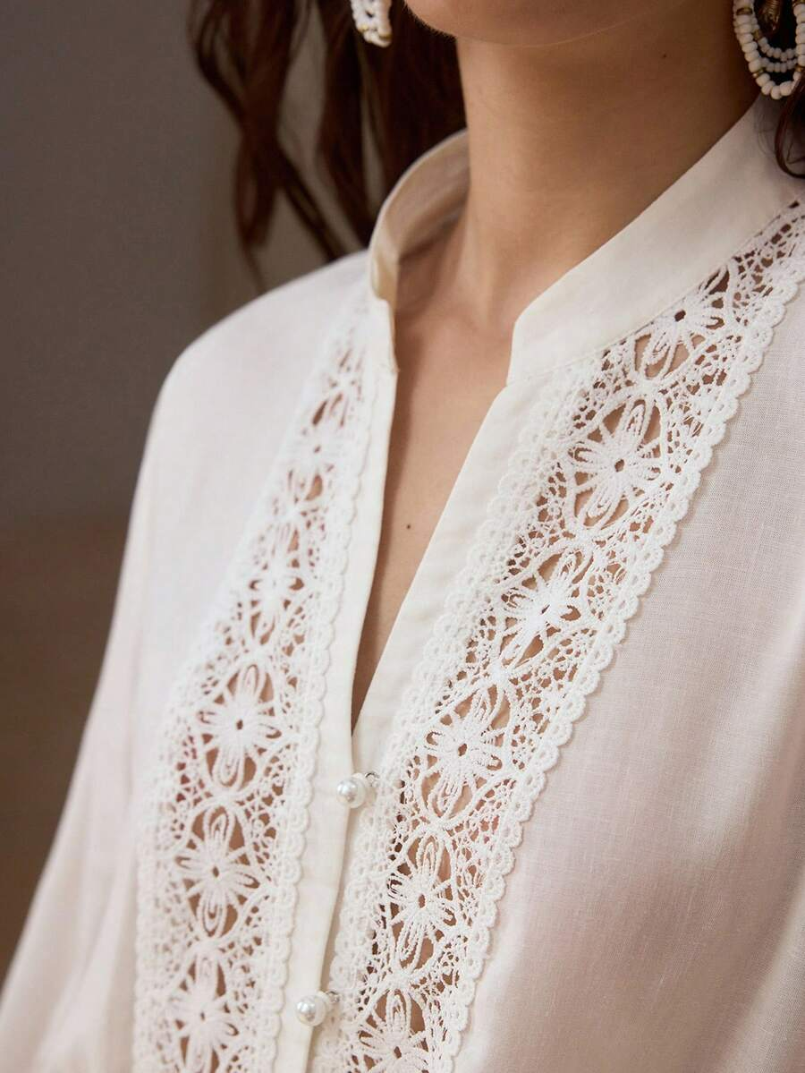 Isabella - Blusa Blanca Elegante con Encaje