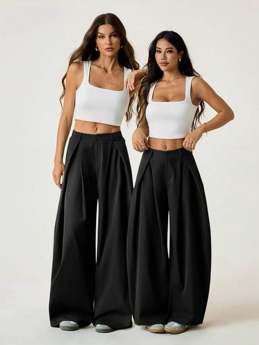 Ámbar - Pantalón Bombacho con Pinzas y Caída Extra