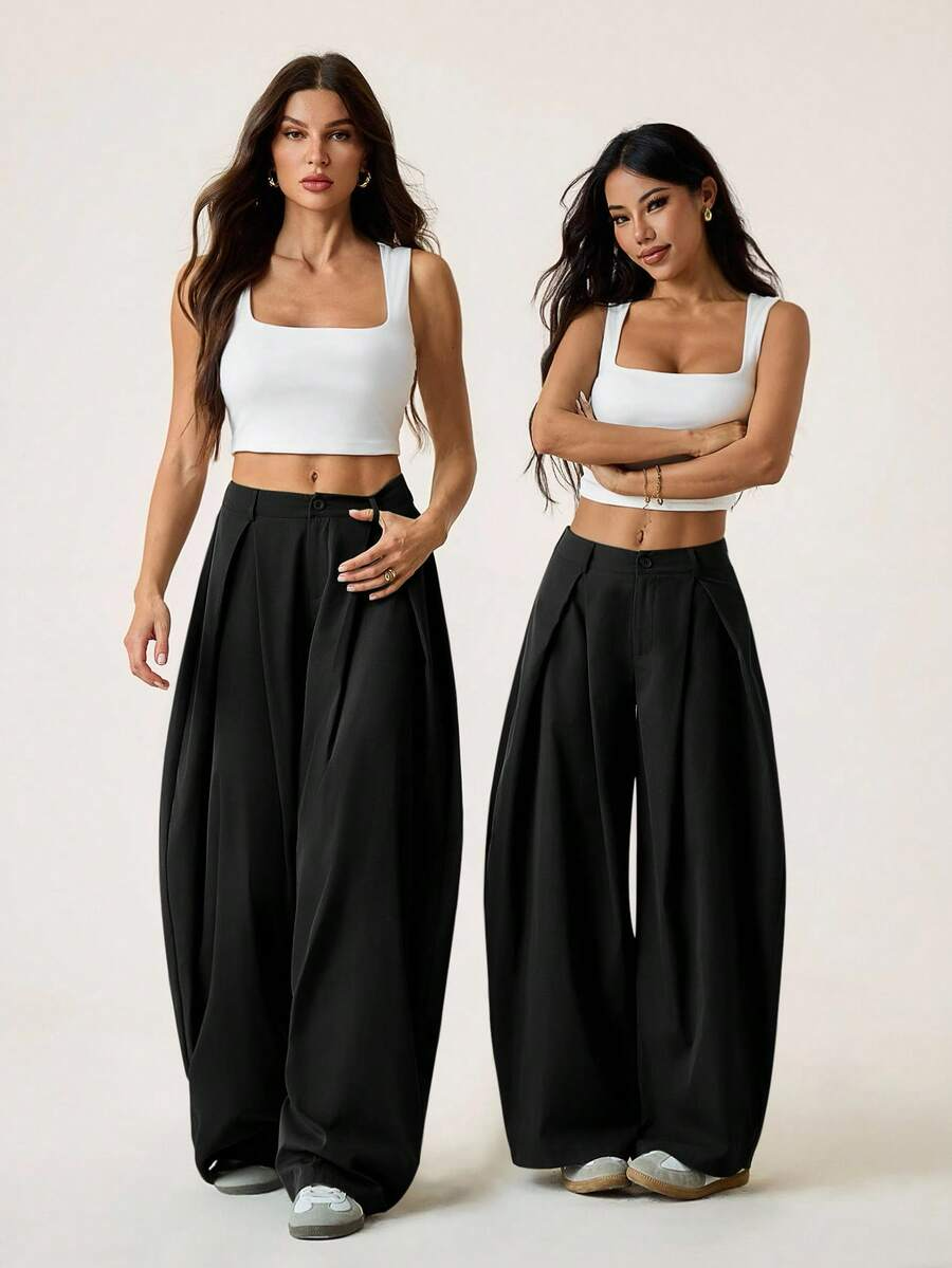 Ámbar - Pantalón Bombacho con Pinzas y Caída Extra