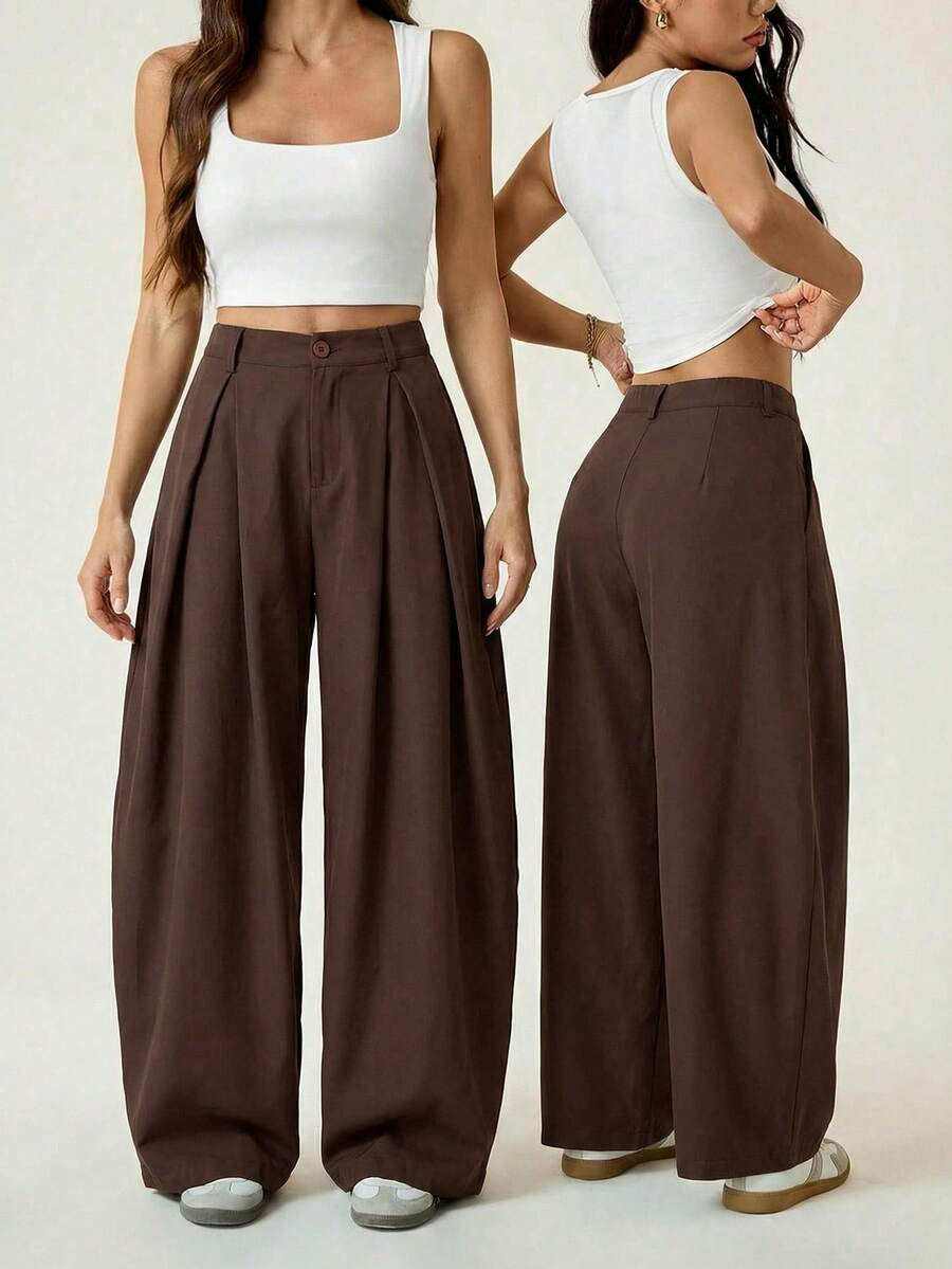 Ámbar - Pantalón Bombacho con Pinzas y Caída Extra