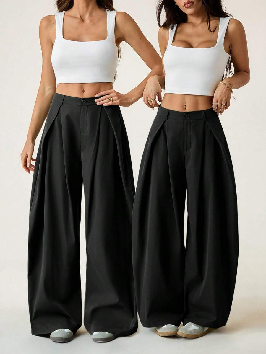 Ámbar - Pantalón Bombacho con Pinzas y Caída Extra