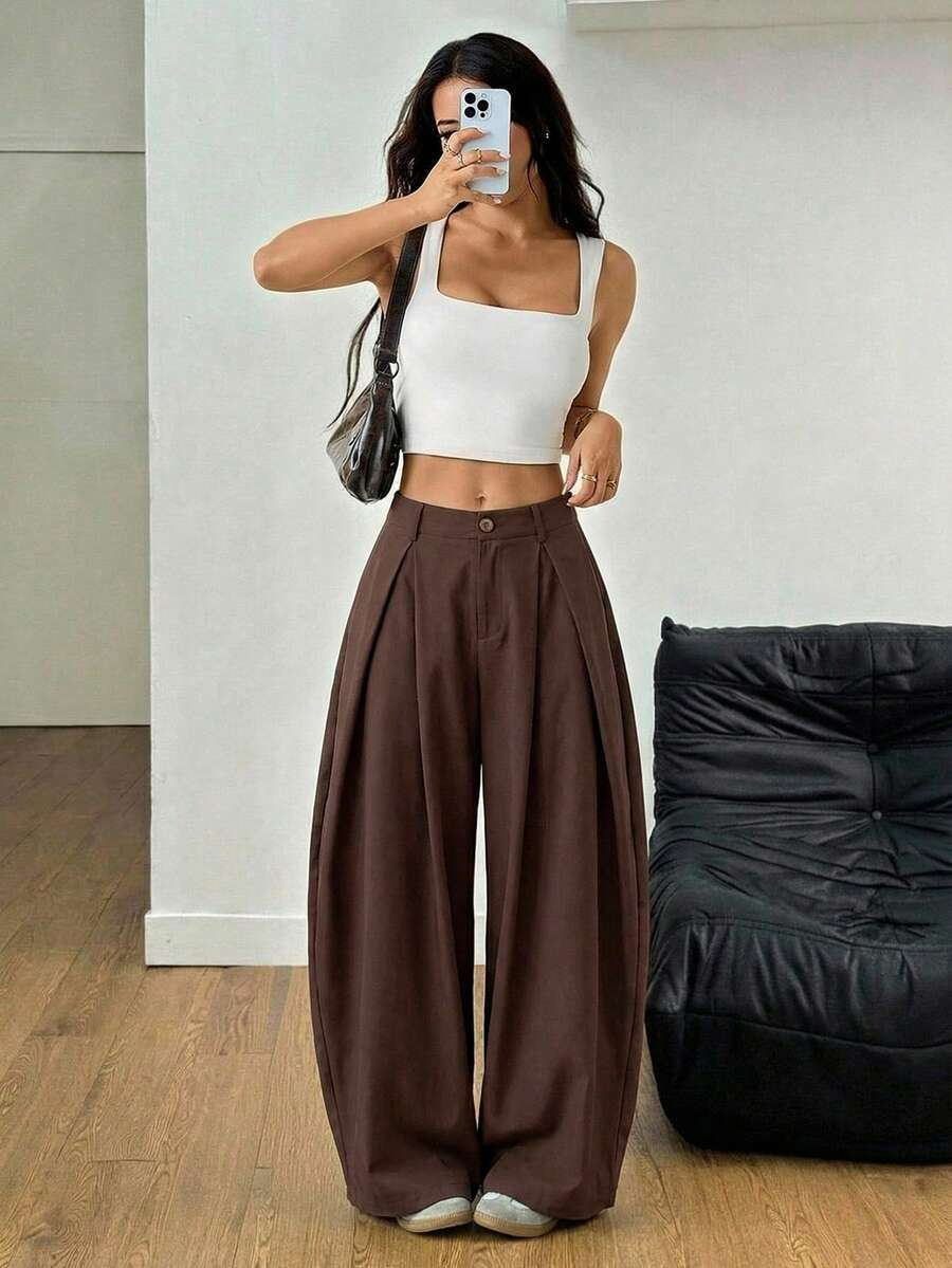 Ámbar - Pantalón Bombacho con Pinzas y Caída Extra