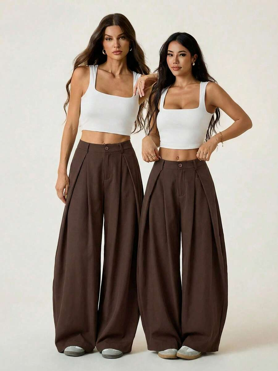 Ámbar - Pantalón Bombacho con Pinzas y Caída Extra