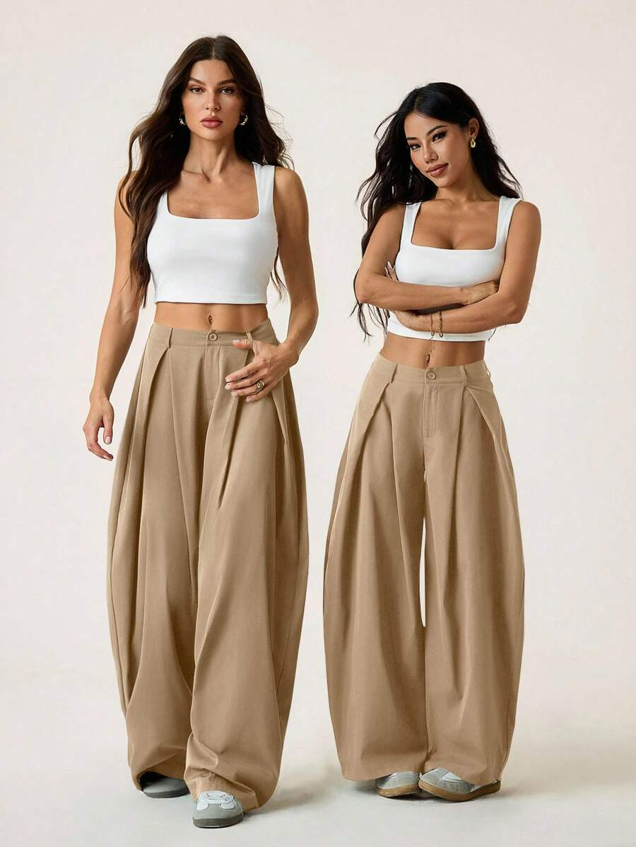 Ámbar - Pantalón Bombacho con Pinzas y Caída Extra