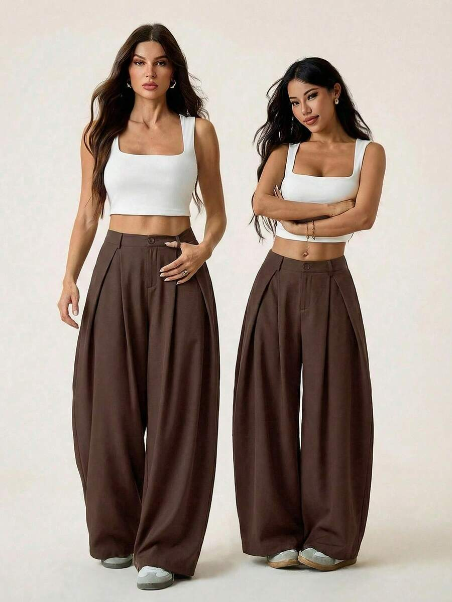 Ámbar - Pantalón Bombacho con Pinzas y Caída Extra