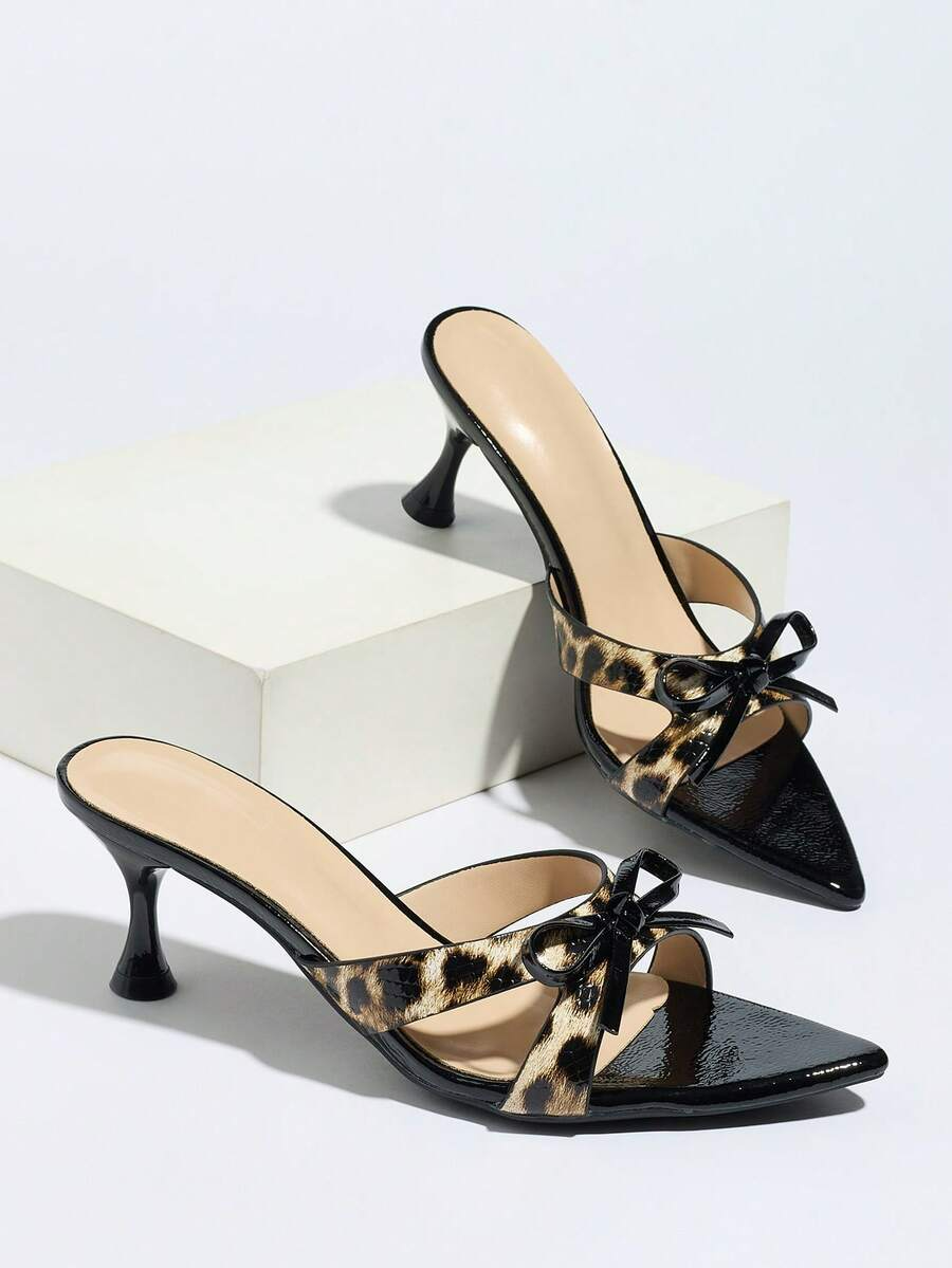 Selva - Tacones leopardo con lazo y tacón esculpido