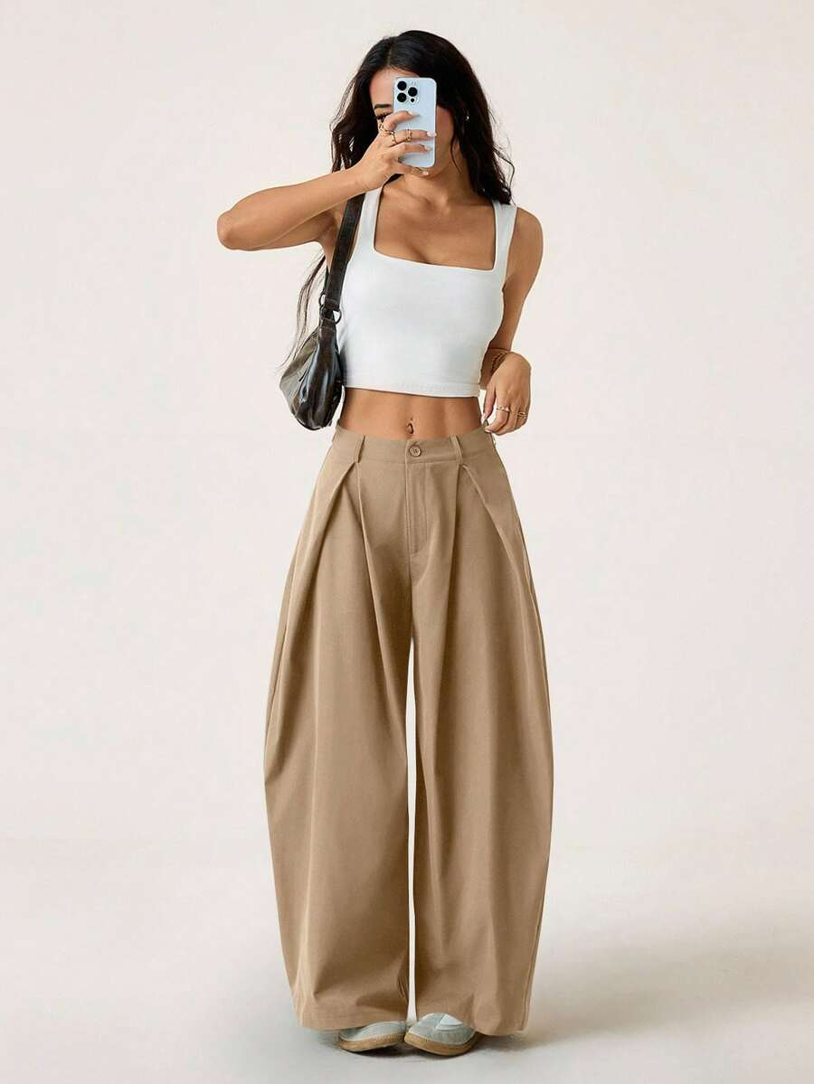 Ámbar - Pantalón Bombacho con Pinzas y Caída Extra