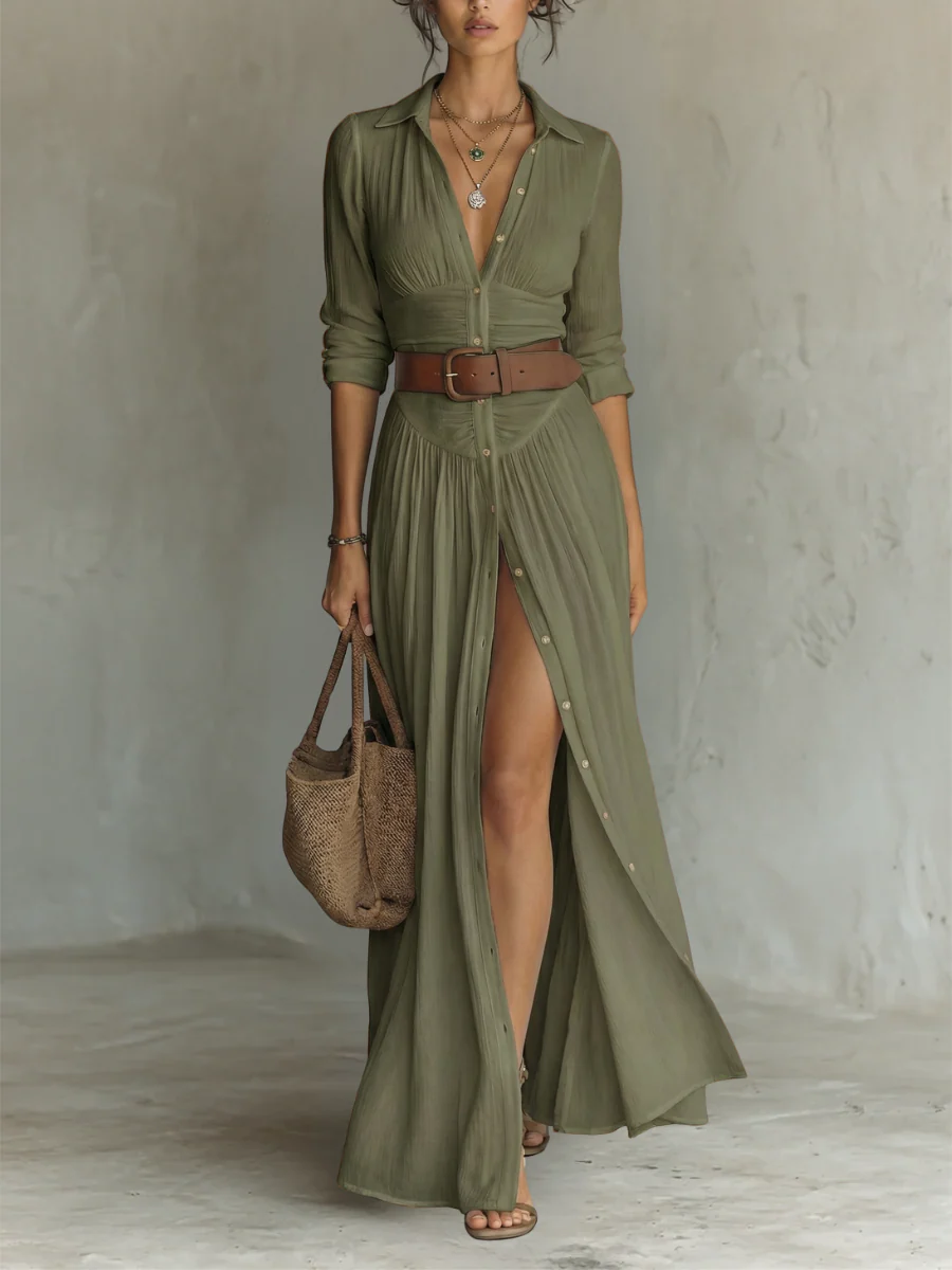 África - Vestido Maxi Camisero Sahara