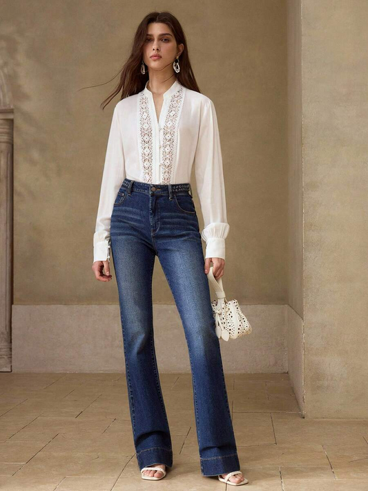 Isabella - Blusa Blanca Elegante con Encaje