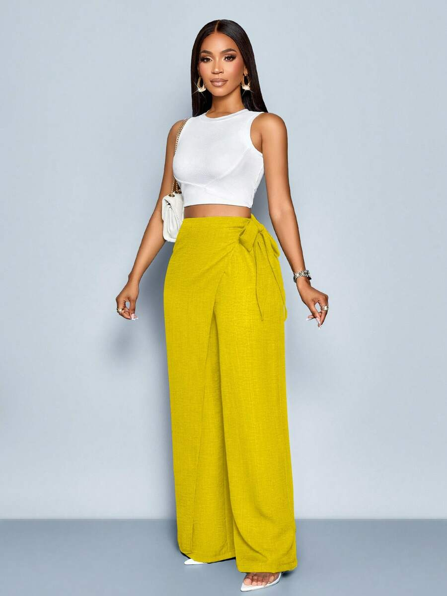 Nadia - Pantalón Palazzo Cruzado con Lazo lateral