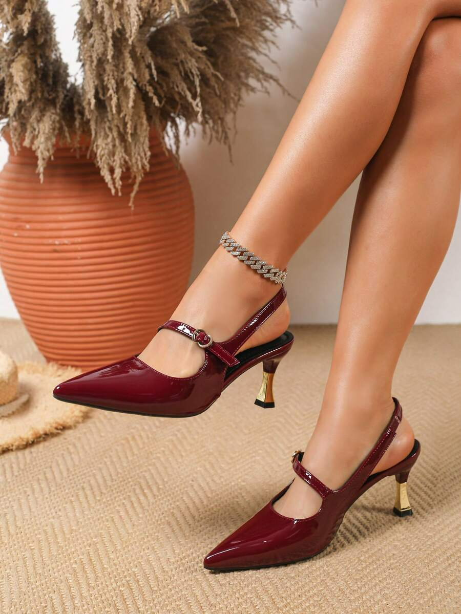 Silvia - Slingback de Charol con Tacón Esculpido Dorado