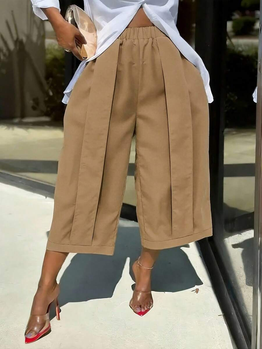 Palma - Pantalón Culotte Ancho con Pinzas y Cintura Elástica