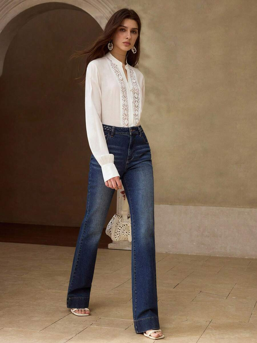 Isabella - Blusa Blanca Elegante con Encaje