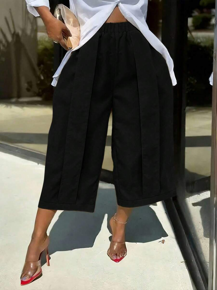 Palma - Pantalón Culotte Ancho con Pinzas y Cintura Elástica